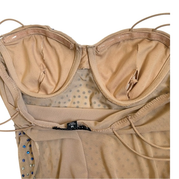 Haute Monde Rhinestone Thong Body Suite Womens Medium Nude Swiftie Festival Rave - Picture 14 of 16